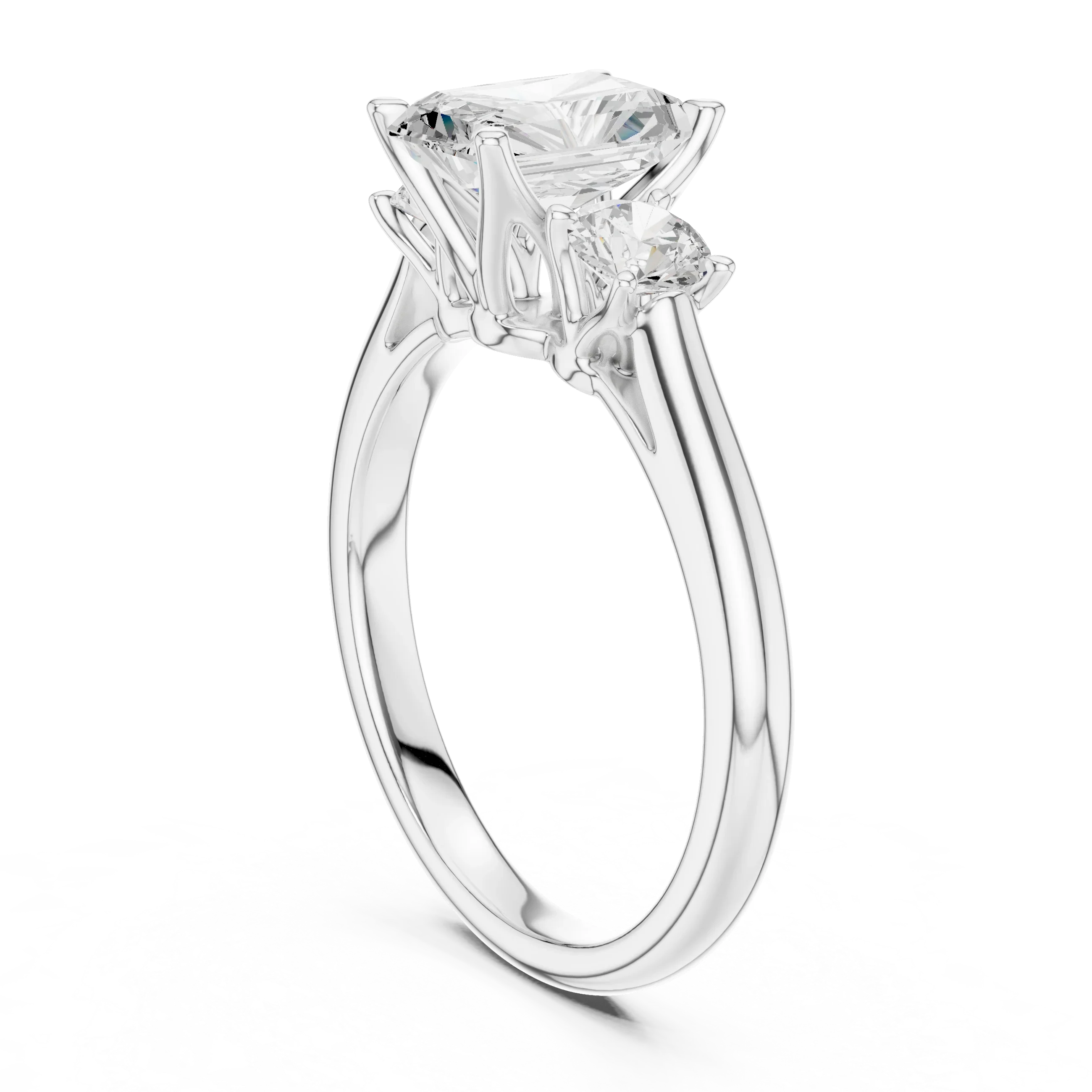 14K White Gold 1.9 CT Radiant Cut Three Stone Ring - D Color
