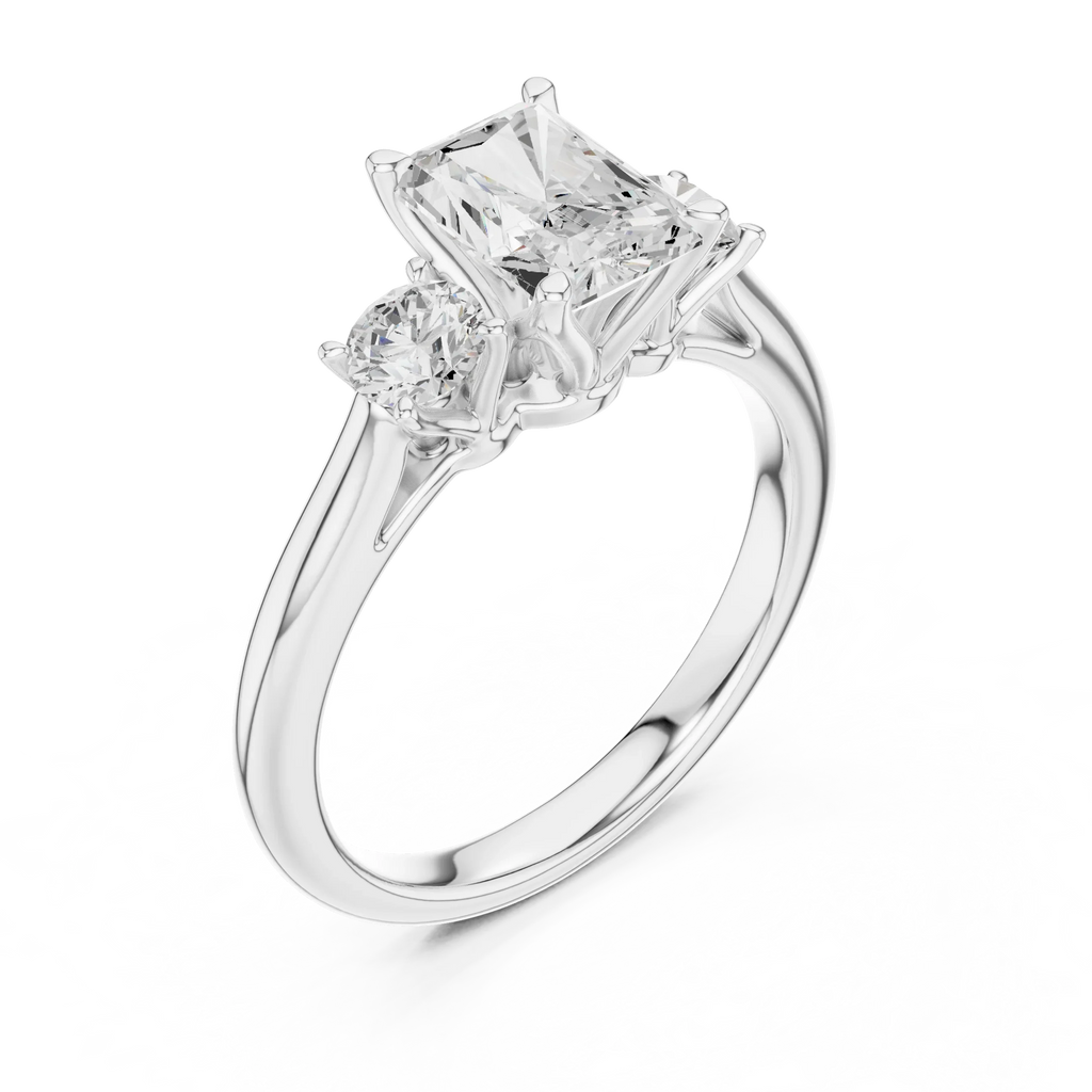 14K White Gold 1.9 CT Radiant Cut Three Stone Ring - D Color