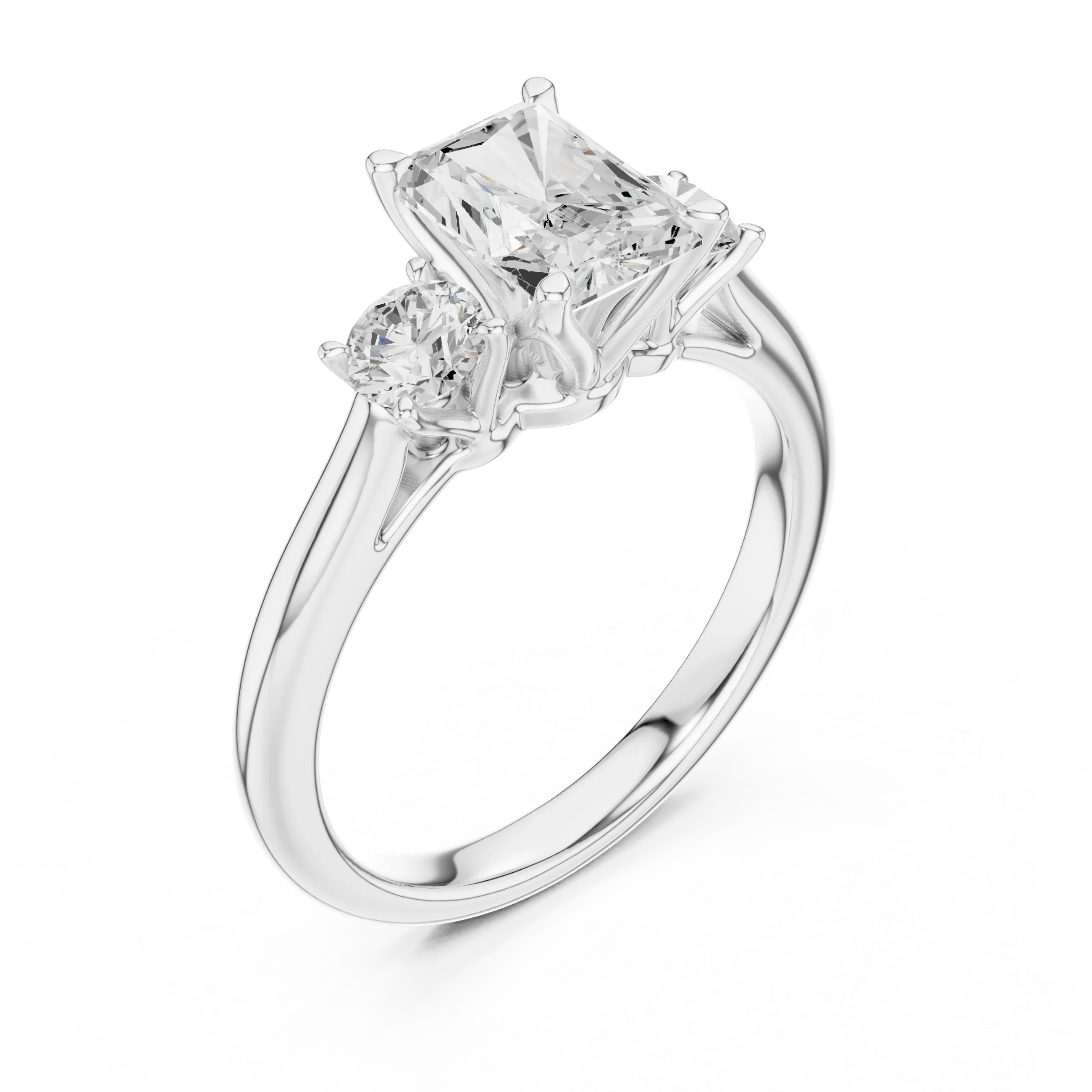14K White Gold 1.9 CT Radiant Cut Three Stone Ring - D Color