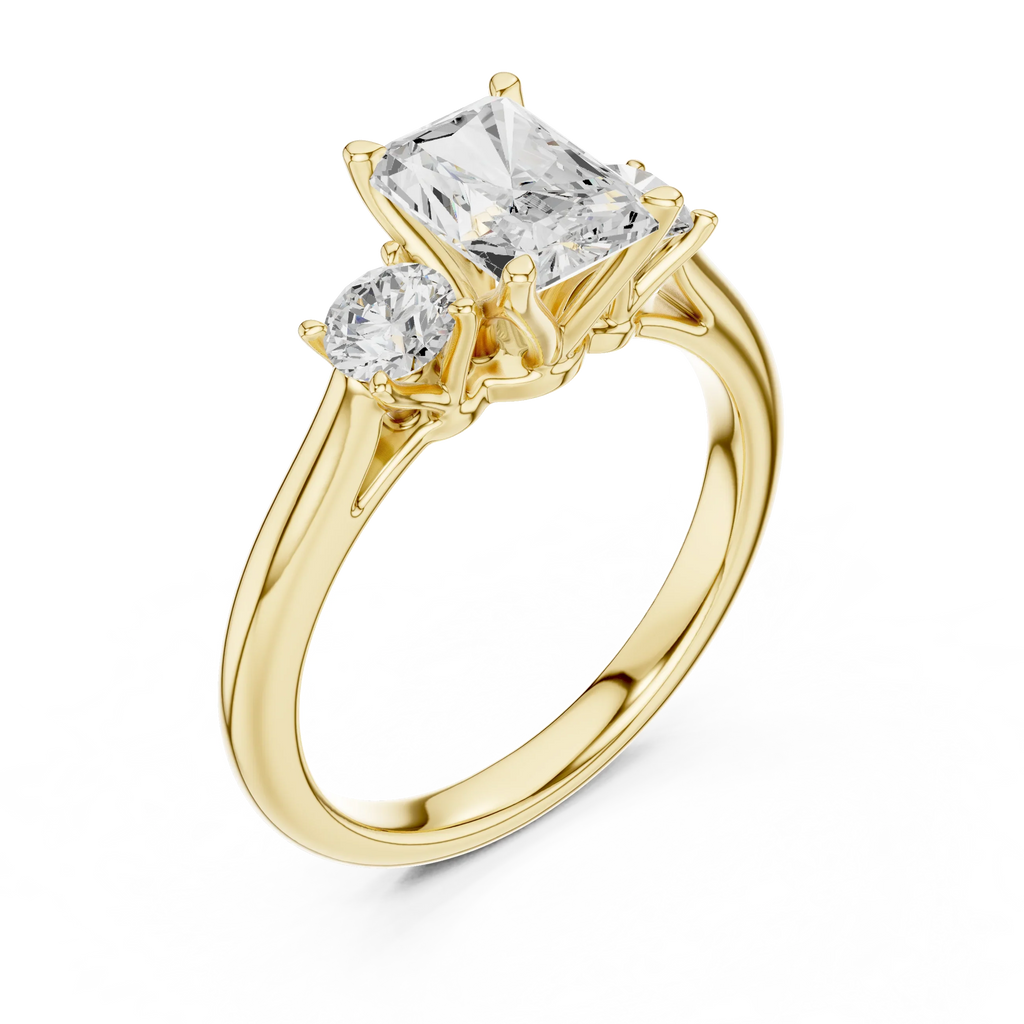 14K White Gold 1.9 CT Radiant Cut Three Stone Ring - D Color