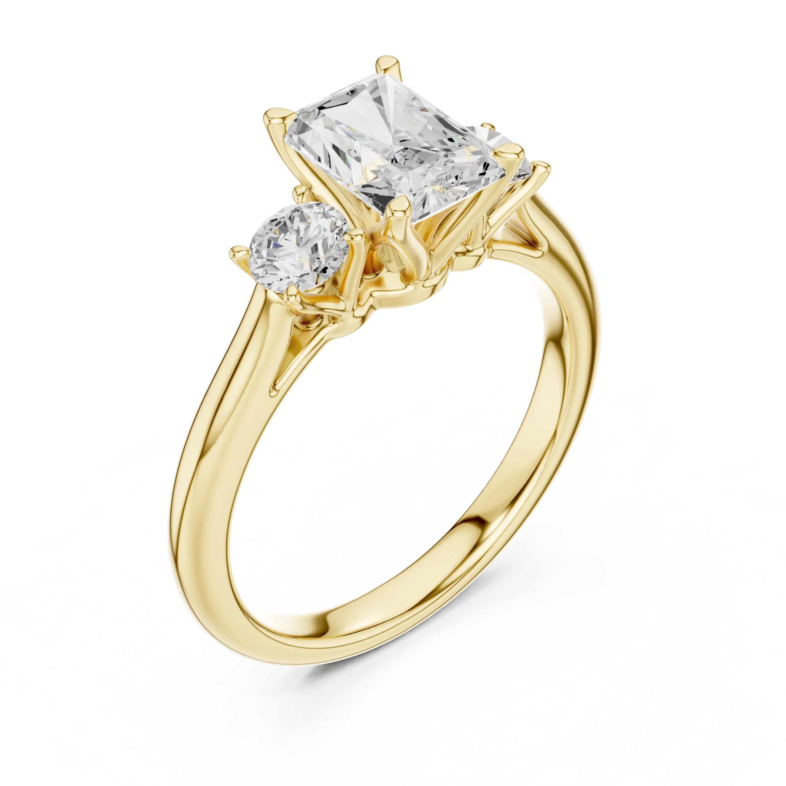 14K White Gold 1.9 CT Radiant Cut Three Stone Ring - D Color