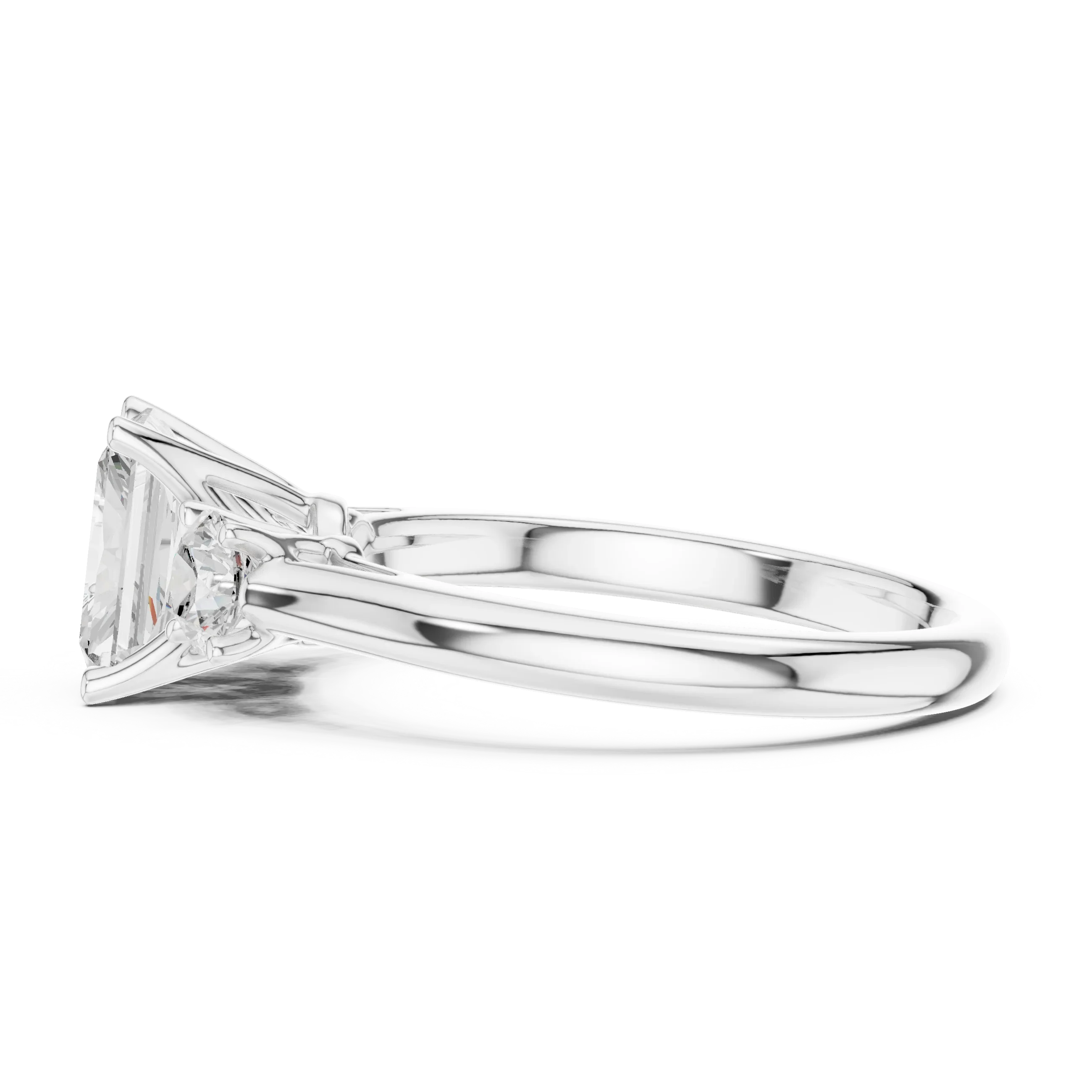 14K White Gold 1.9 CT Radiant Cut Three Stone Ring - D Color