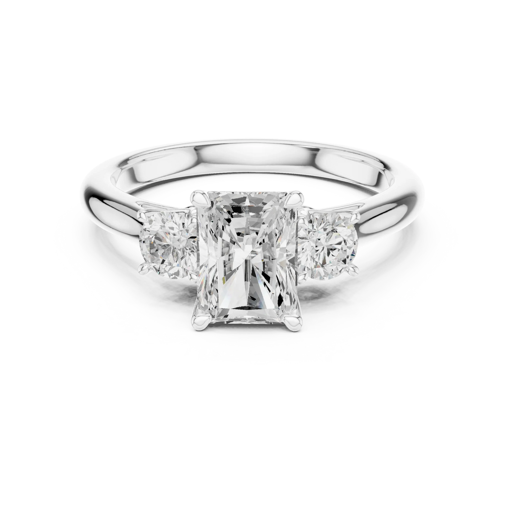 14K White Gold 1.9 CT Radiant Cut Three Stone Ring - D Color