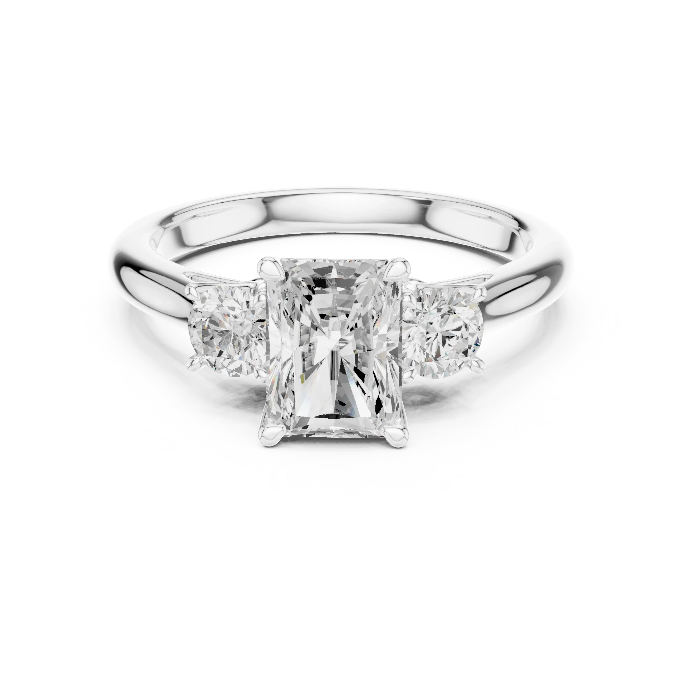 14K White Gold 1.9 CT Radiant Cut Three Stone Ring - D Color