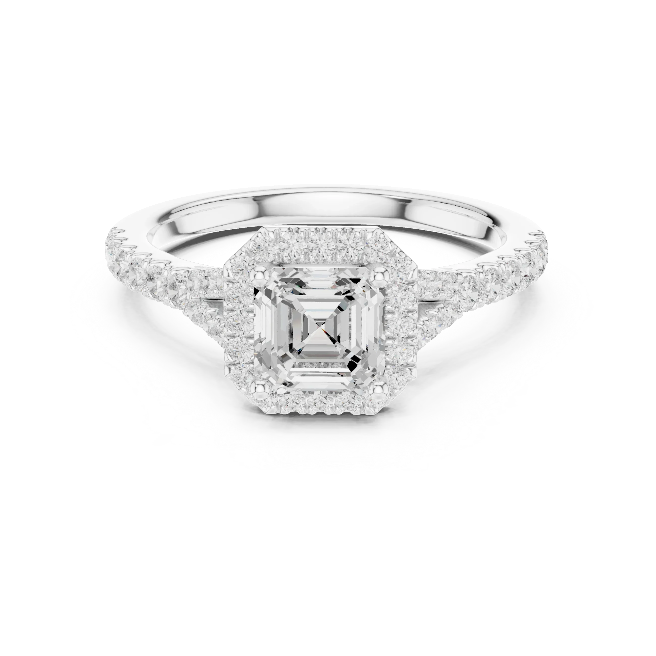 1.4 CTW Asscher Diamond Split Shank Halo Wedding Ring