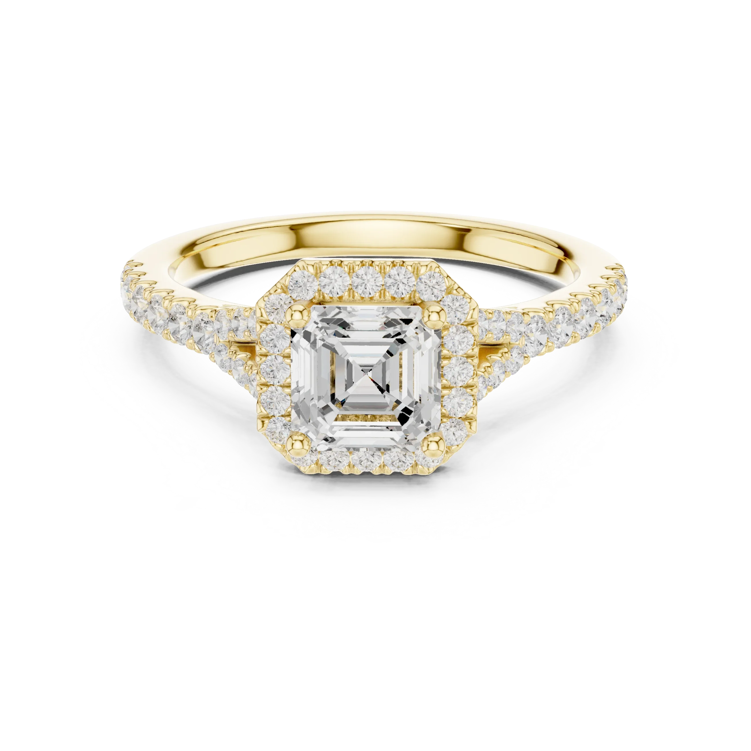 1.4 CTW Asscher Diamond Split Shank Halo Wedding Ring