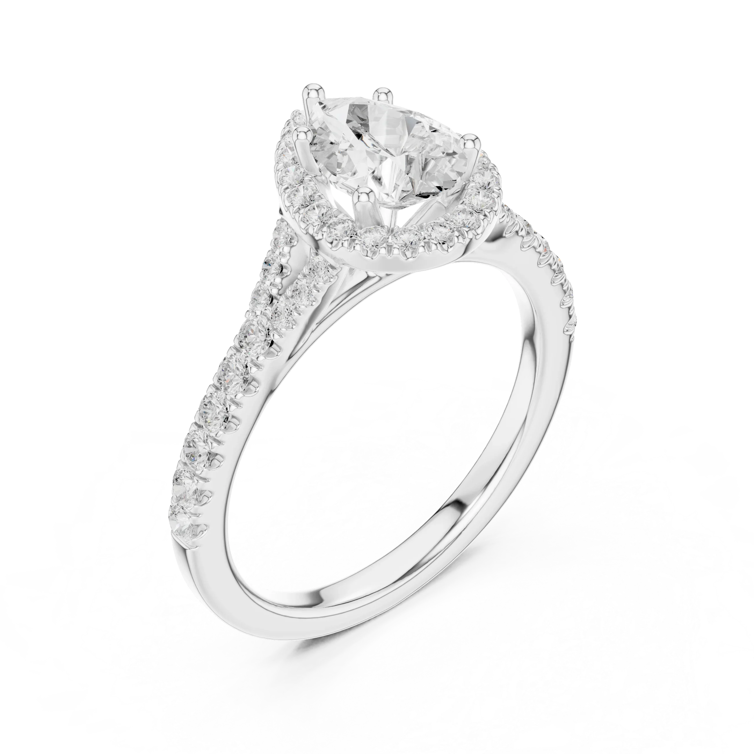 1.4 CTW Pear Cut Diamond Classic Halo Bridal Ring
