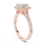 Princess Diamond Split-Shank Halo Engagement Square Ring in Rose Gold