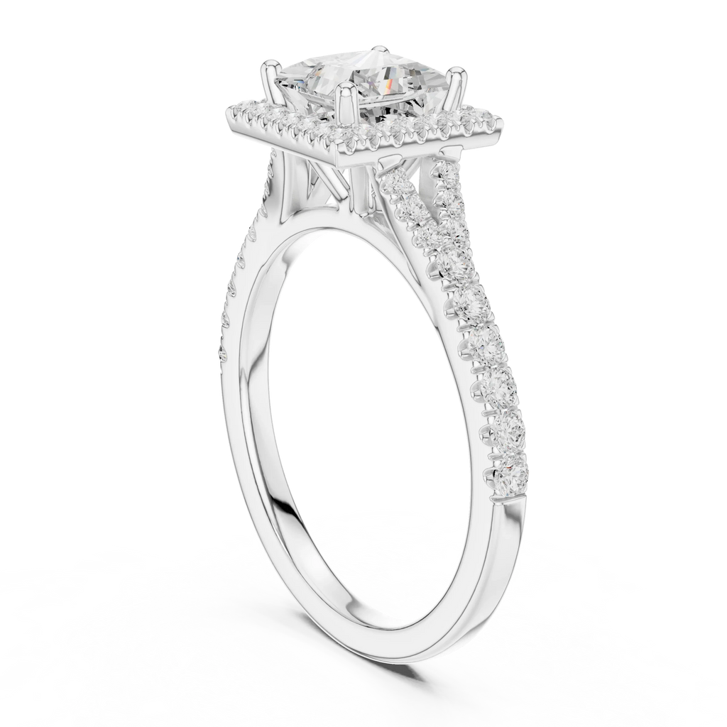 Princess Diamond Split-Shank Halo Engagement Square Ring in Rose Gold