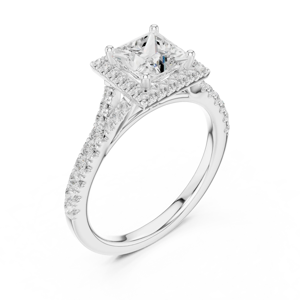 Princess Diamond Split-Shank Halo Engagement Square Ring in Rose Gold