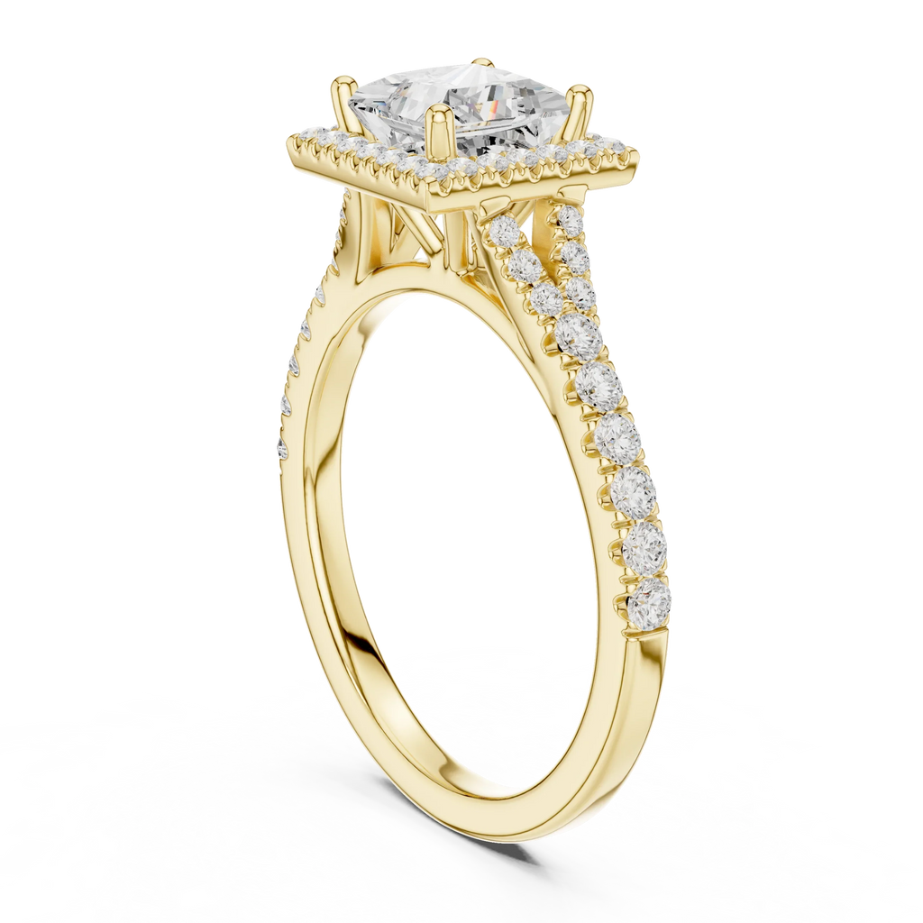 Princess Diamond Split-Shank Halo Engagement Square Ring in Rose Gold