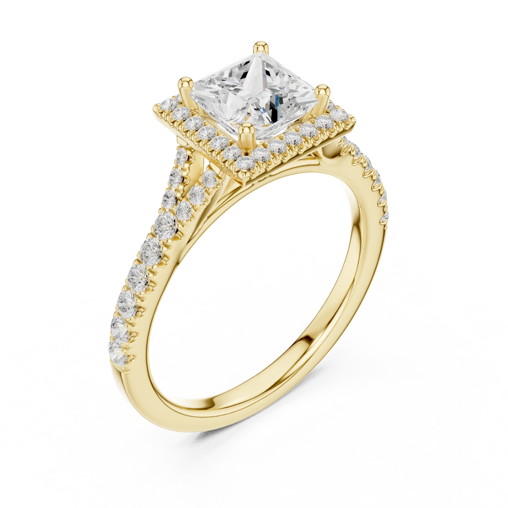 Princess Diamond Split-Shank Halo Engagement Square Ring in Rose Gold