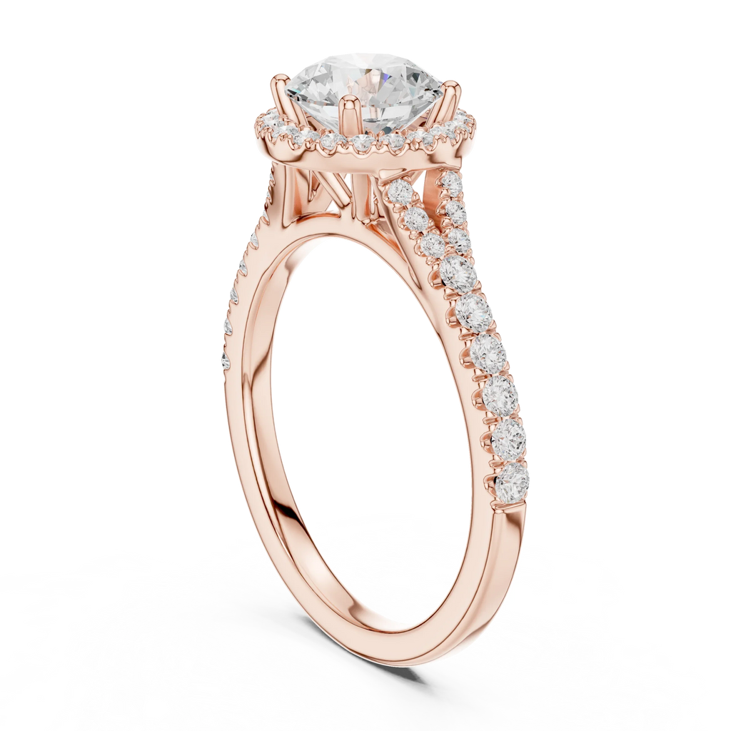 1.4 CTW Round Cut Split Shank Diamond Halo Wedding Ring