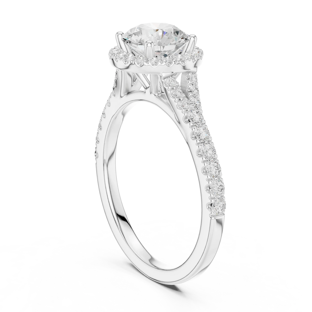 1.4 CTW Round Cut Split Shank Diamond Halo Wedding Ring