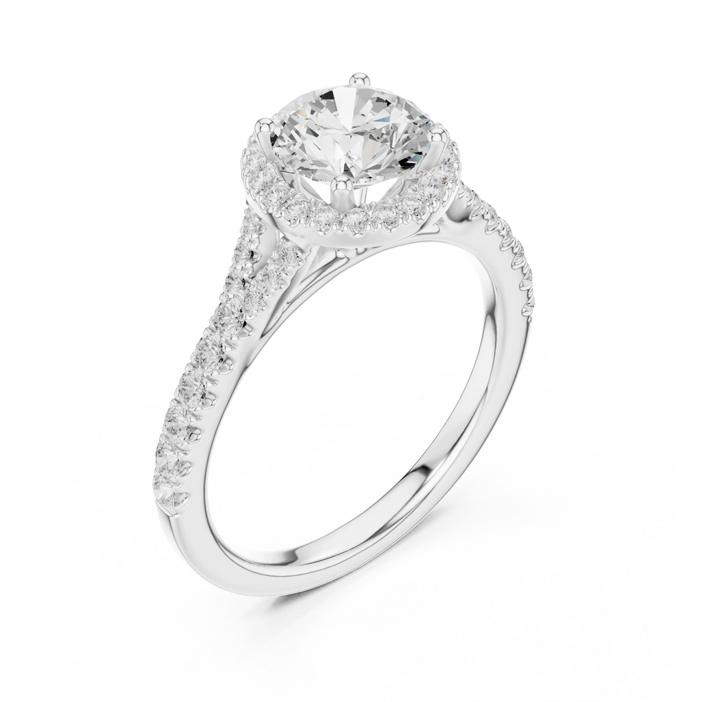 1.4 CTW Round Cut Split Shank Diamond Halo Wedding Ring