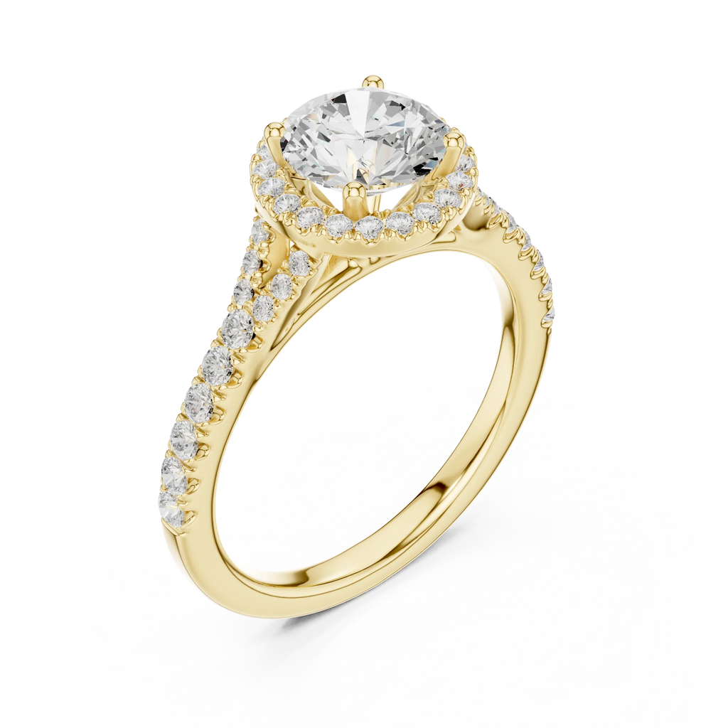 1.4 CTW Round Cut Split Shank Diamond Halo Wedding Ring