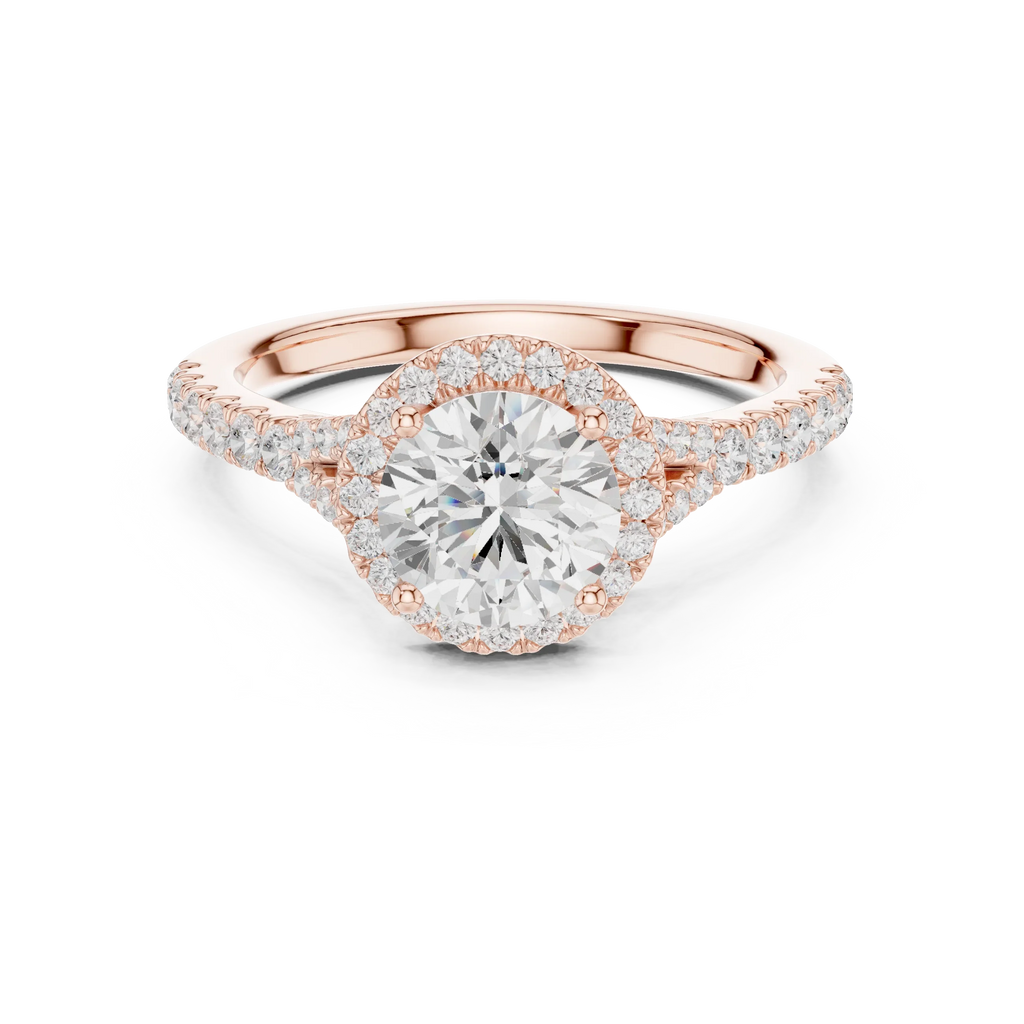 1.4 CTW Round Cut Split Shank Diamond Halo Wedding Ring