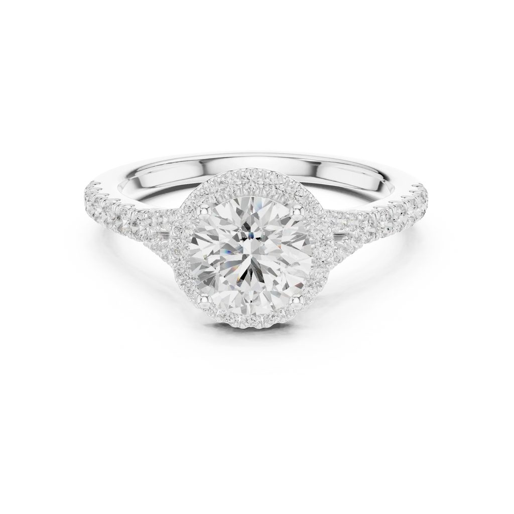 1.4 CTW Round Cut Split Shank Diamond Halo Wedding Ring