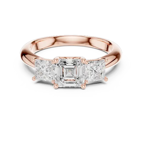 Asscher Lab Grown Diamond Trilogy Engagement Ring 14K White Gold