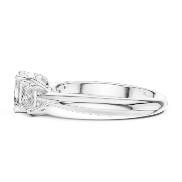 Asscher Lab Grown Diamond Trilogy Engagement Ring 14K White Gold