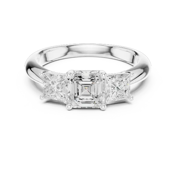 Asscher Lab Grown Diamond Trilogy Engagement Ring 14K White Gold