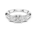 Asscher Lab Grown Diamond Trilogy Engagement Ring 14K White Gold