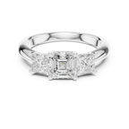 Asscher Lab Grown Diamond Trilogy Engagement Ring 14K White Gold