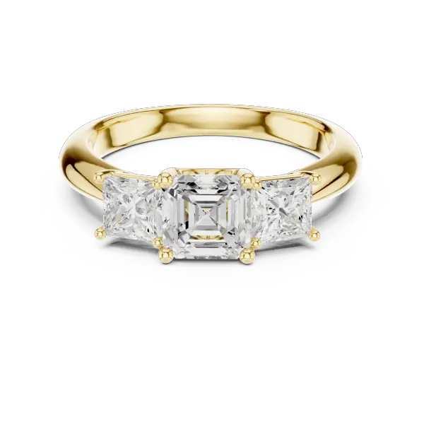 Asscher Lab Grown Diamond Trilogy Engagement Ring 14K White Gold