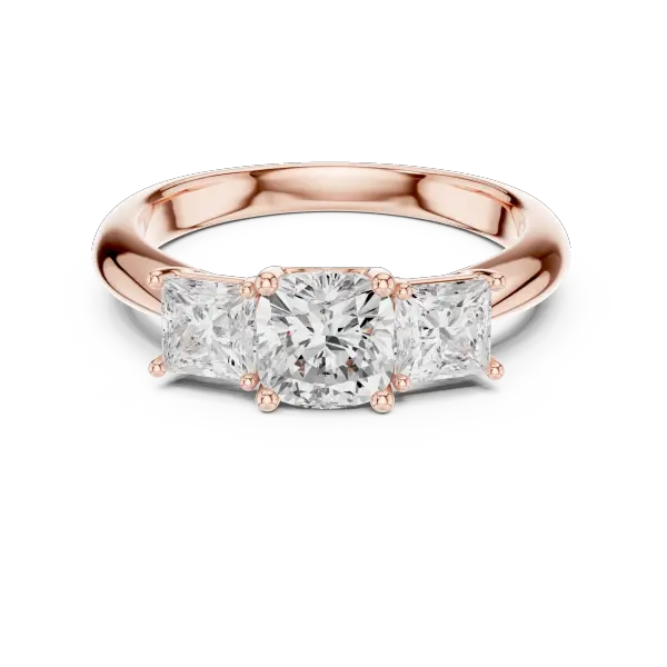 Cushion Cut Moissanite Diamond 3 Stone Ring for Women