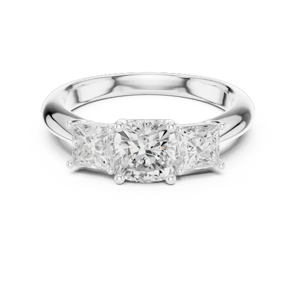 Cushion Cut Moissanite Diamond 3 Stone Ring for Women