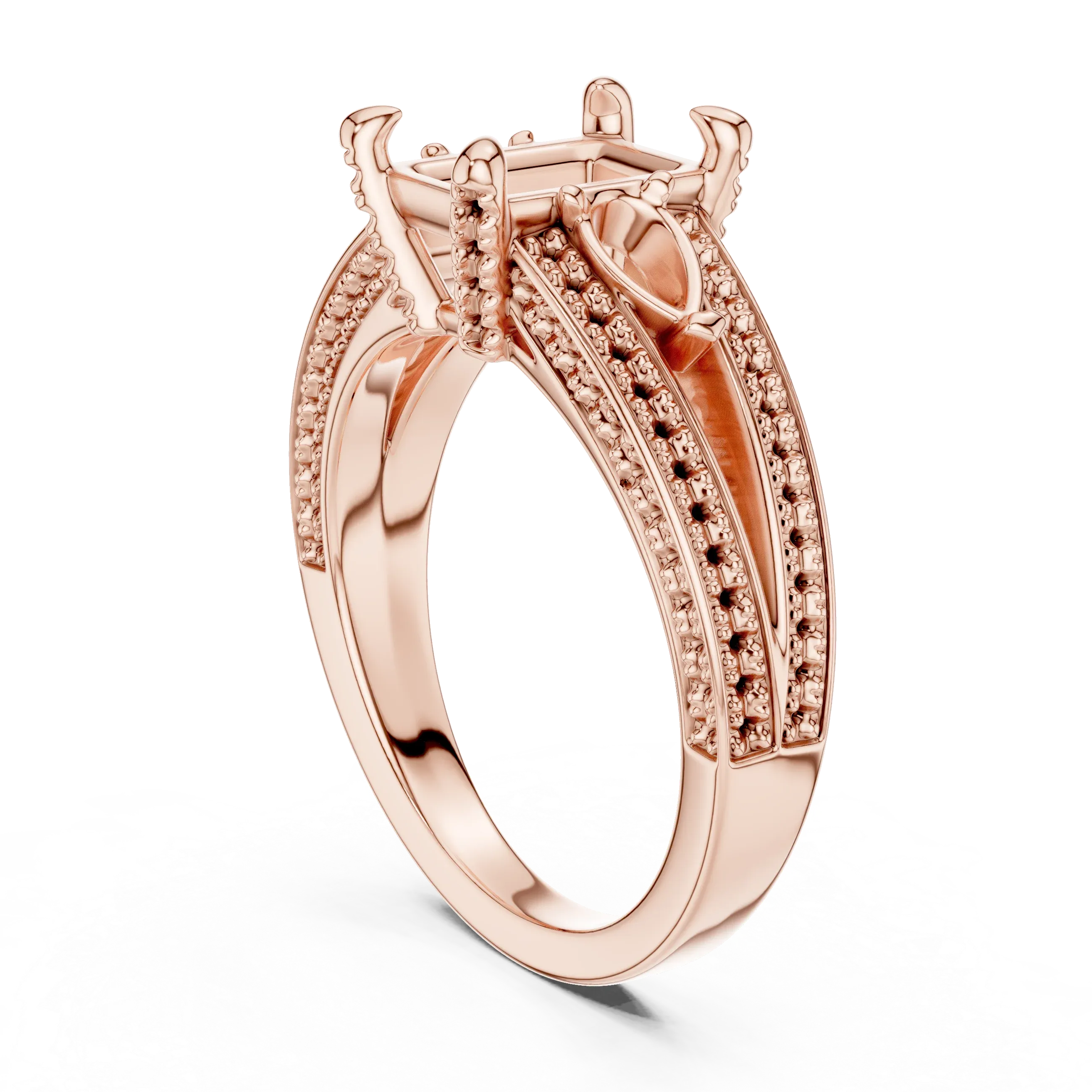 Wide Pavé Band 3.16 CT Radient Cut Diamond Engagement Ring