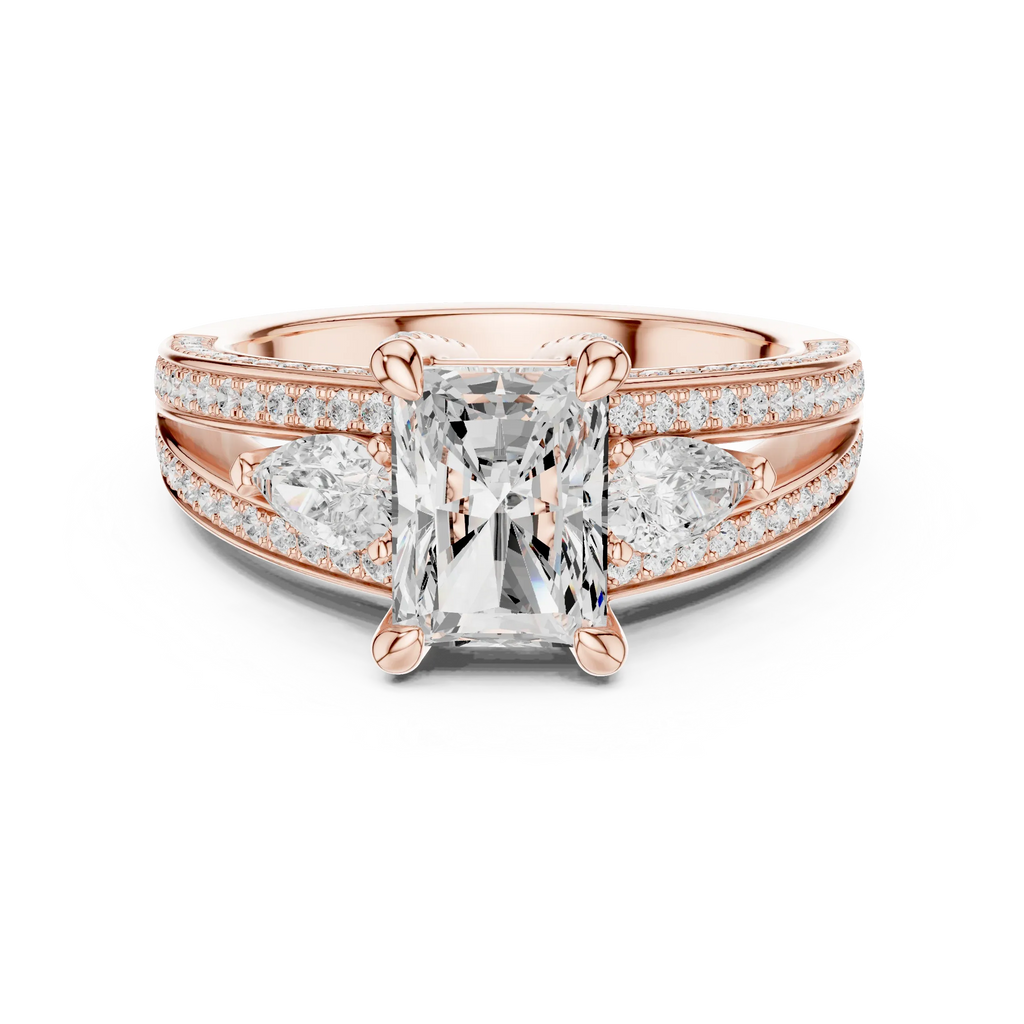 Wide Pavé Band 3.16 CT Radient Cut Diamond Engagement Ring