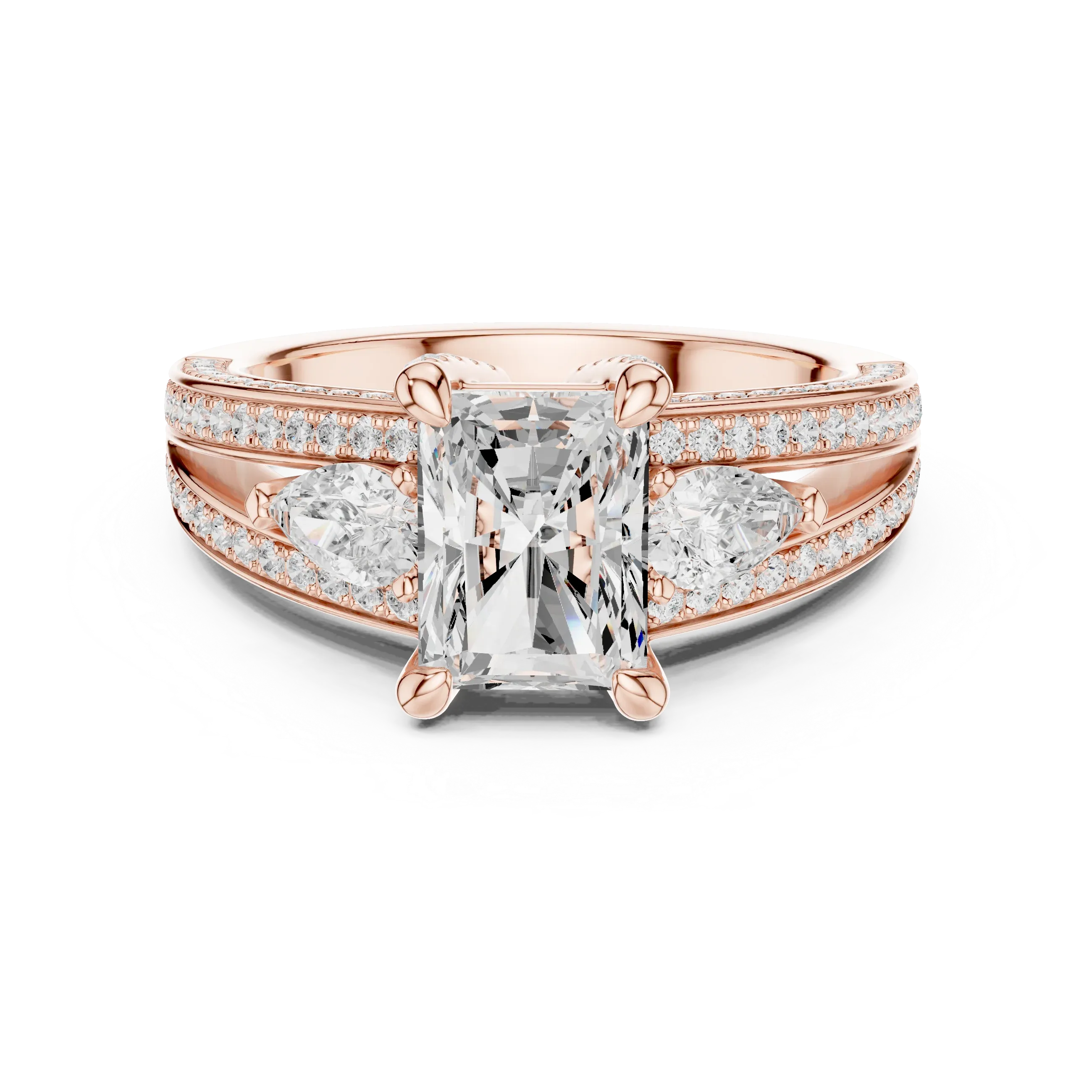 Wide Pavé Band 3.16 CT Radient Cut Diamond Engagement Ring