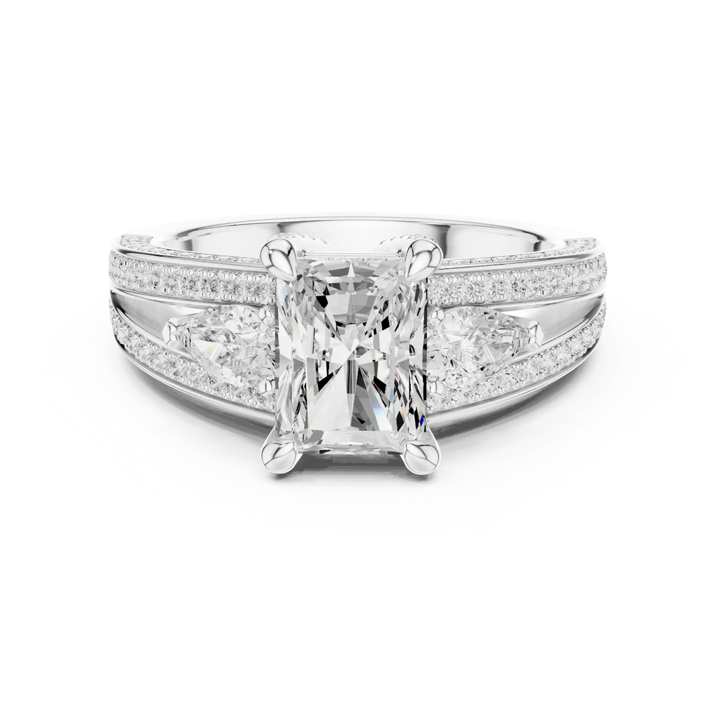 Wide Pavé Band 3.16 CT Radient Cut Diamond Engagement Ring