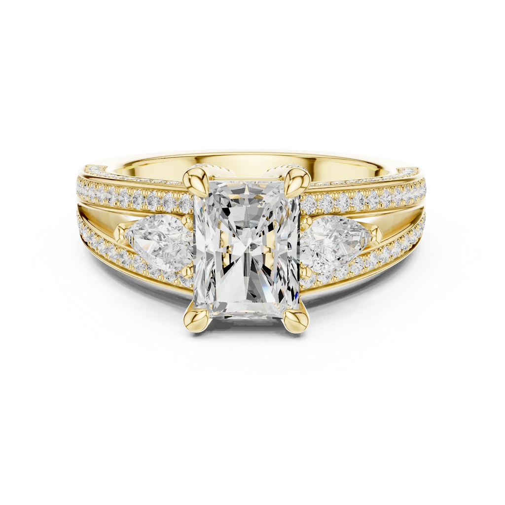 Wide Pavé Band 3.16 CT Radient Cut Diamond Engagement Ring