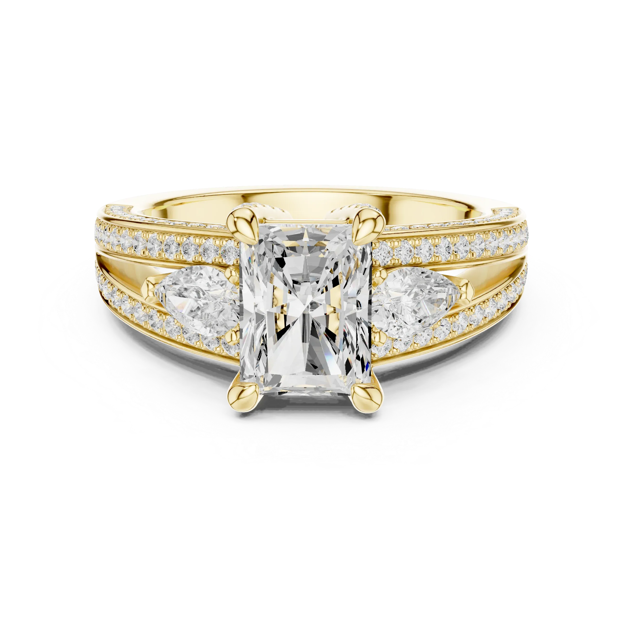 Wide Pavé Band 3.16 CT Radient Cut Diamond Engagement Ring