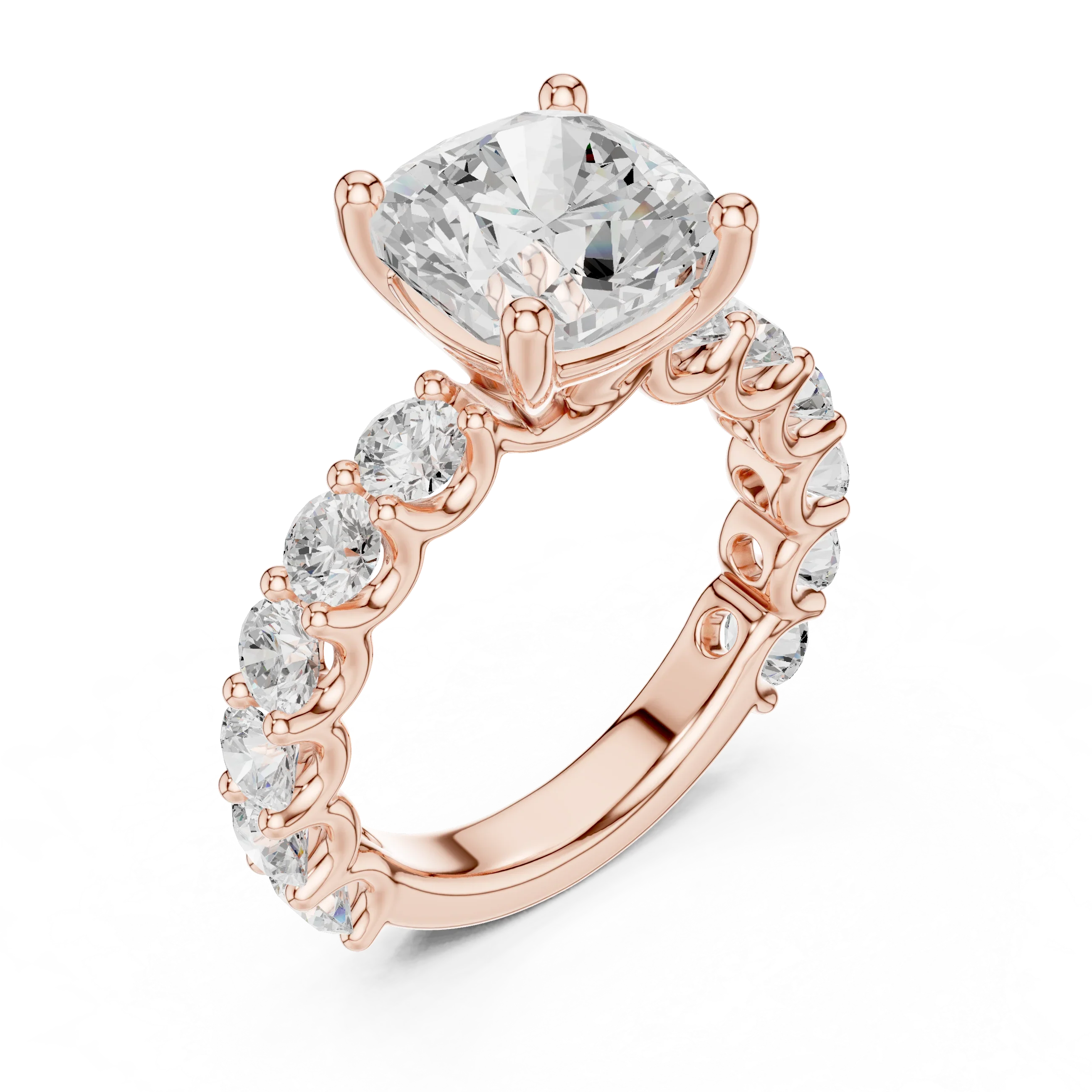 14K Cushion Cut Moissanite Engagement Ring in Rose Gold