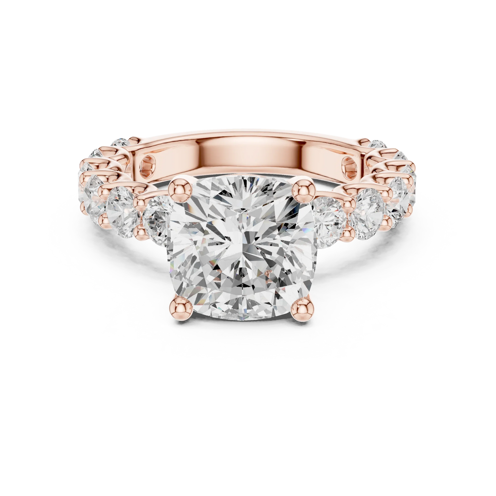 14K Cushion Cut Moissanite Engagement Ring in Rose Gold