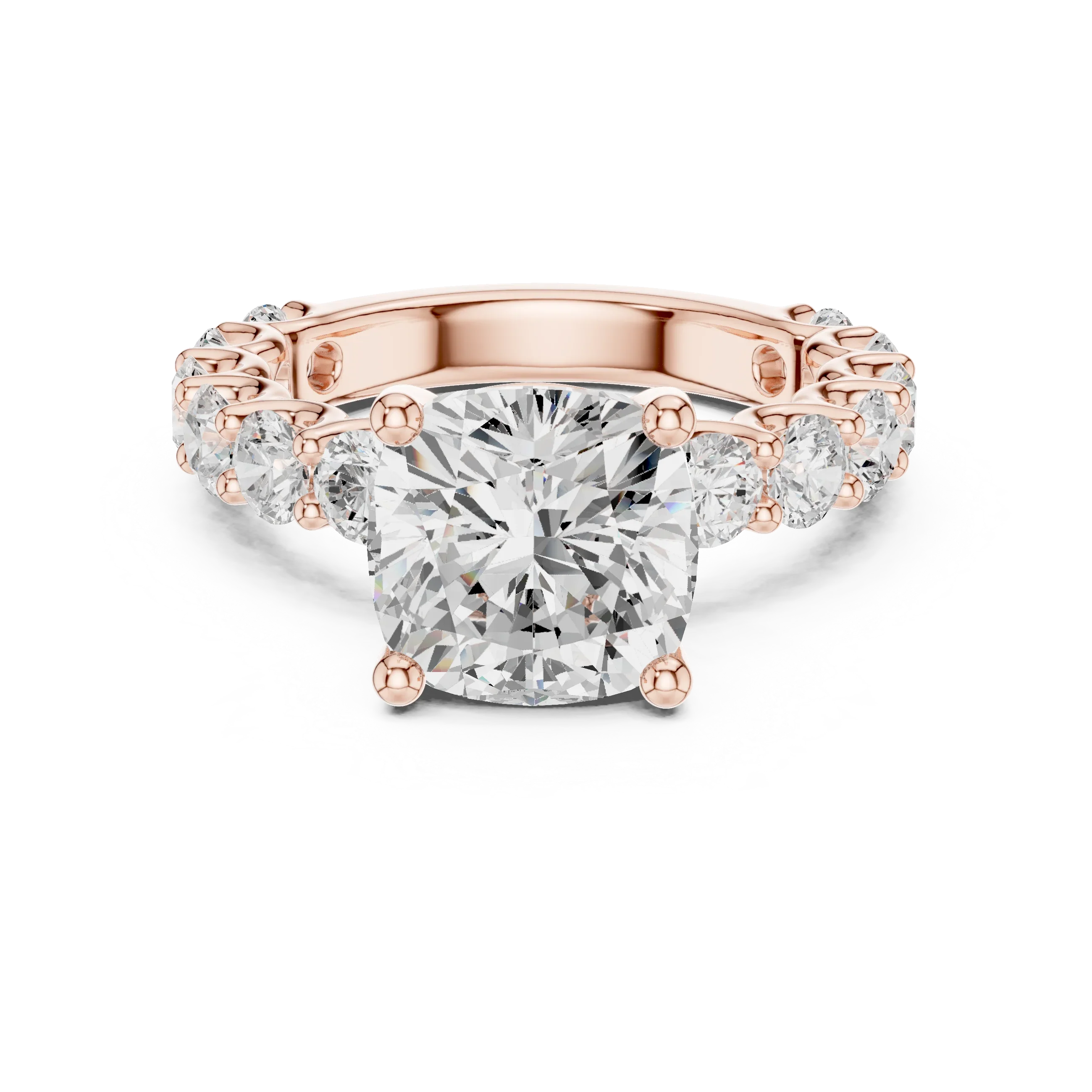14K Cushion Cut Moissanite Engagement Ring in Rose Gold