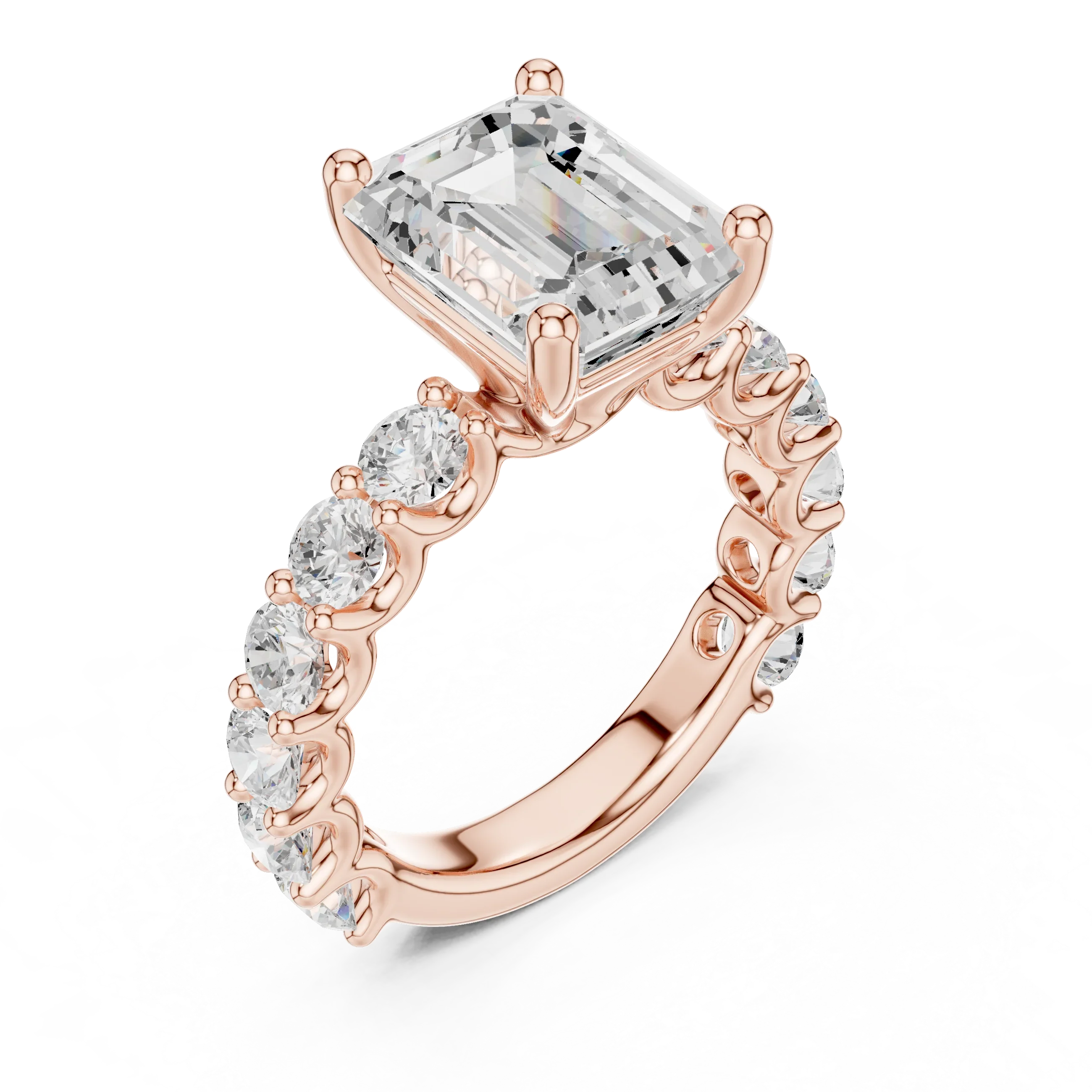 14K White Gold 5.92 CTW Emerald Round Cut Engagement Diamond Ring
