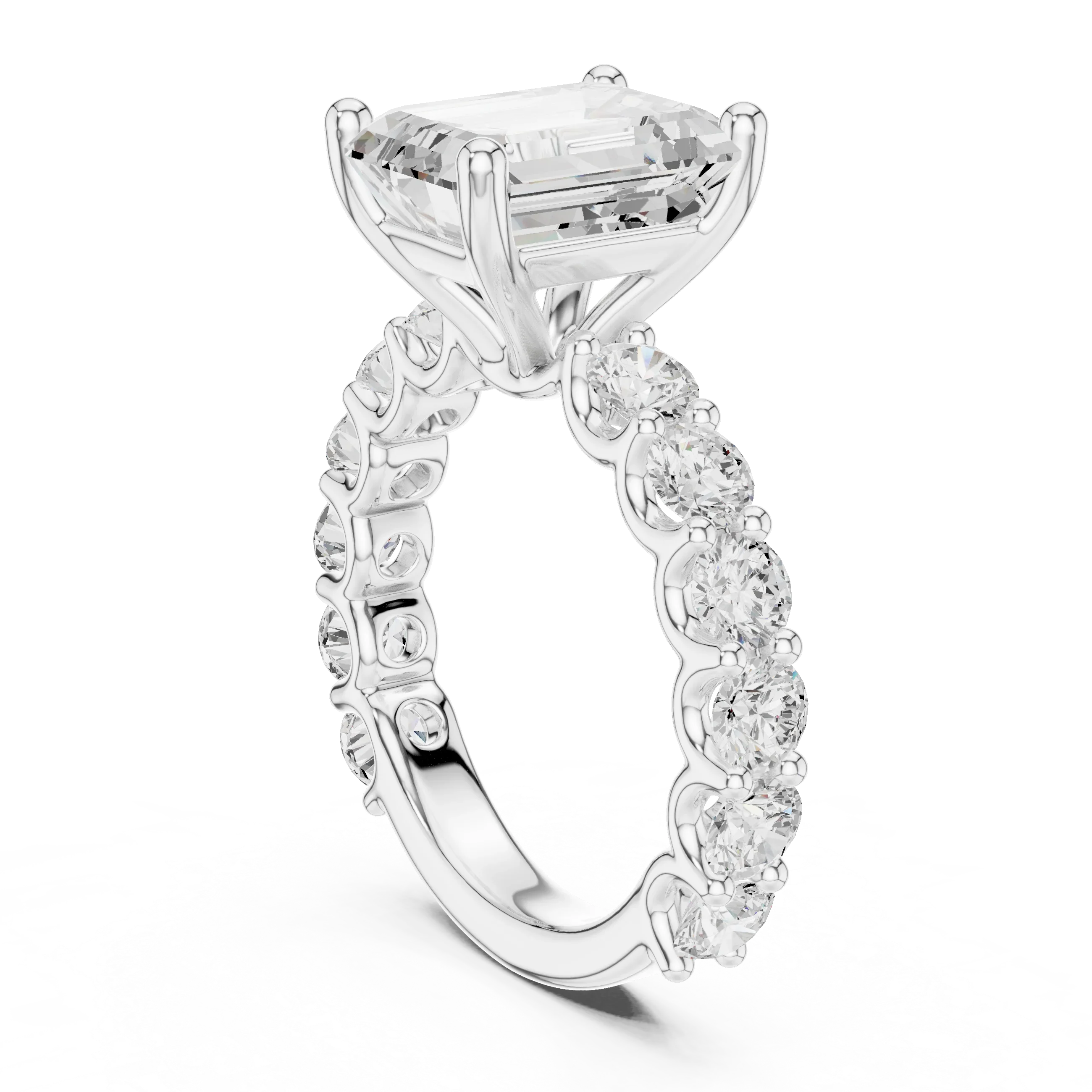 14K White Gold 5.92 CTW Emerald Round Cut Engagement Diamond Ring