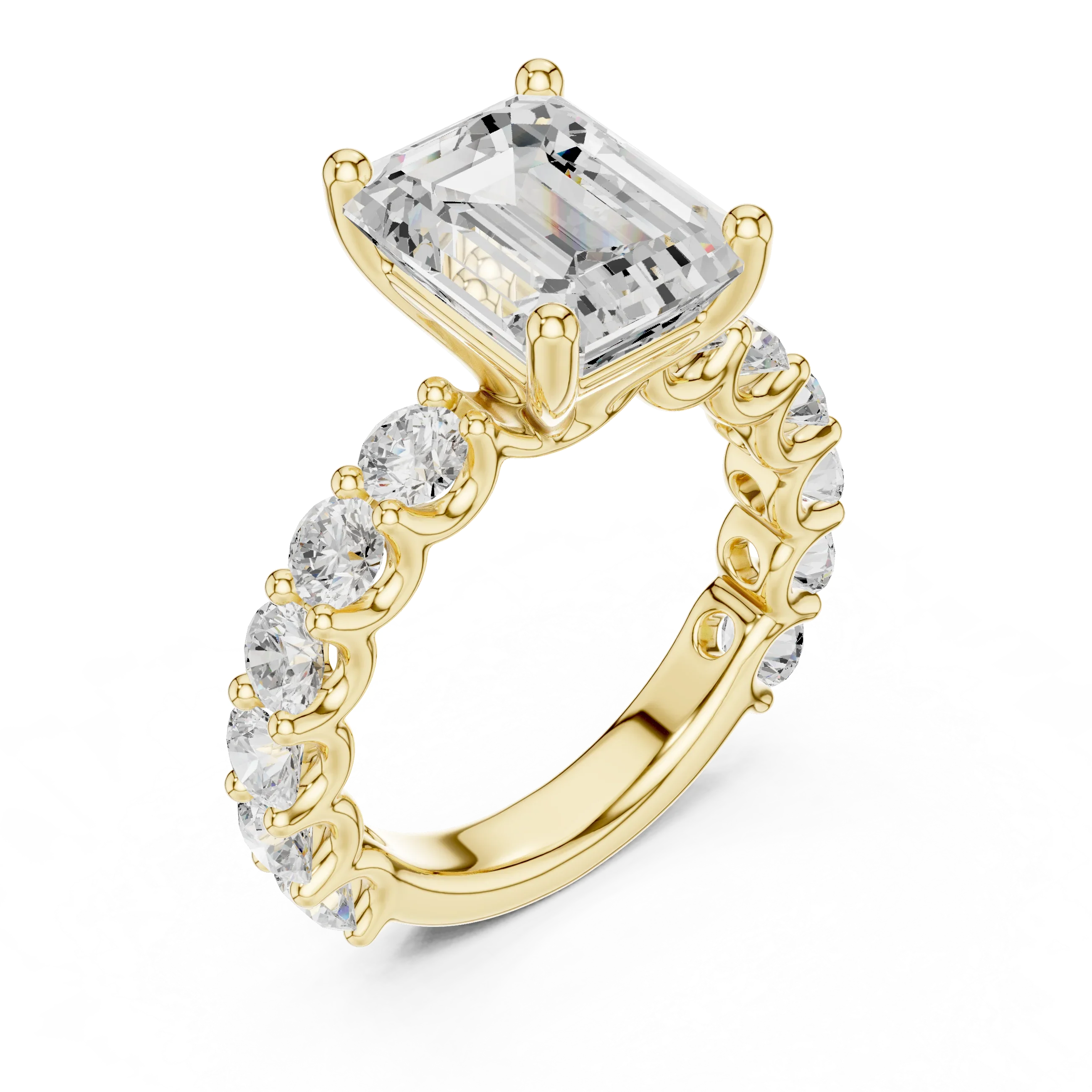 14K White Gold 5.92 CTW Emerald Round Cut Engagement Diamond Ring