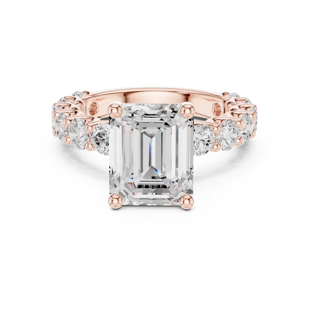 14K White Gold 5.92 CTW Emerald Round Cut Engagement Diamond Ring