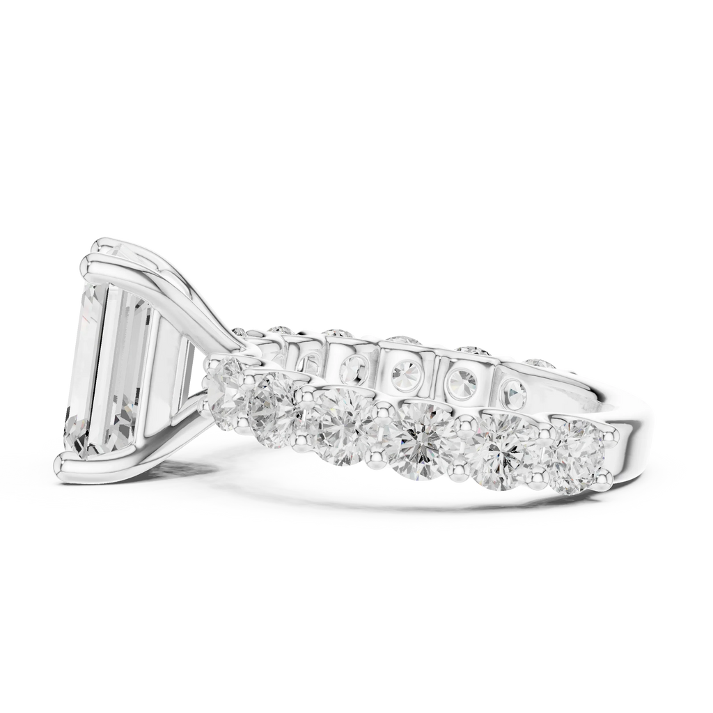14K White Gold 5.92 CTW Emerald Round Cut Engagement Diamond Ring
