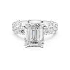 14K White Gold 5.92 CTW Emerald Round Cut Engagement Diamond Ring