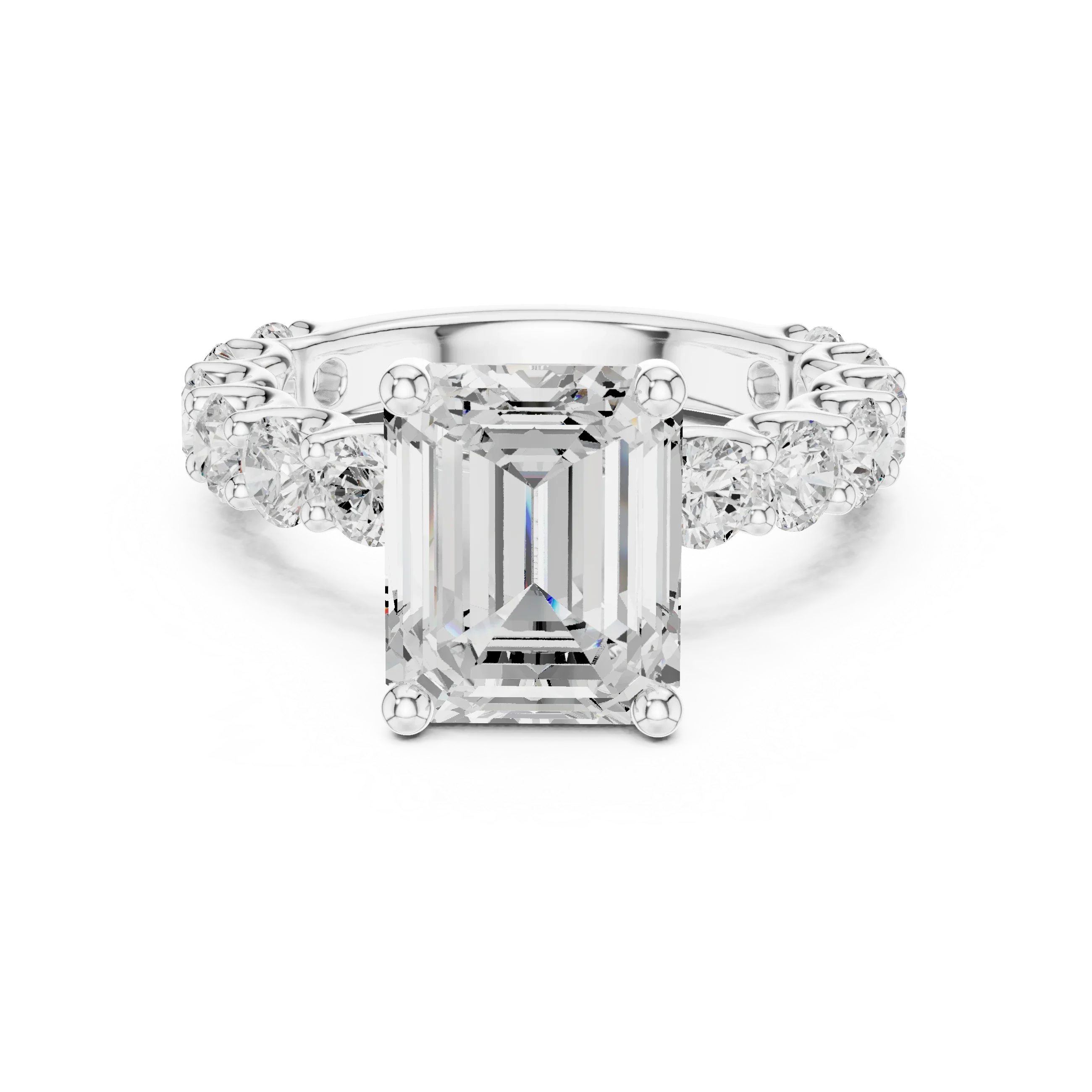 14K White Gold 5.92 CTW Emerald Round Cut Engagement Diamond Ring