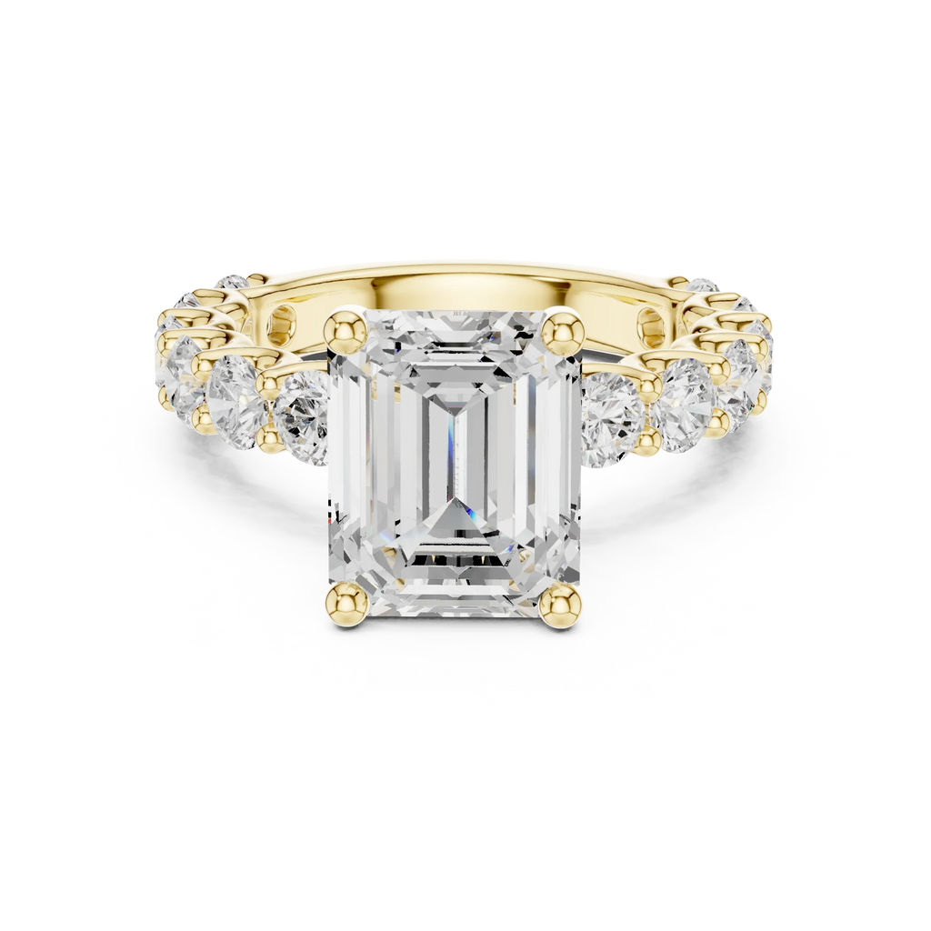 14K White Gold 5.92 CTW Emerald Round Cut Engagement Diamond Ring