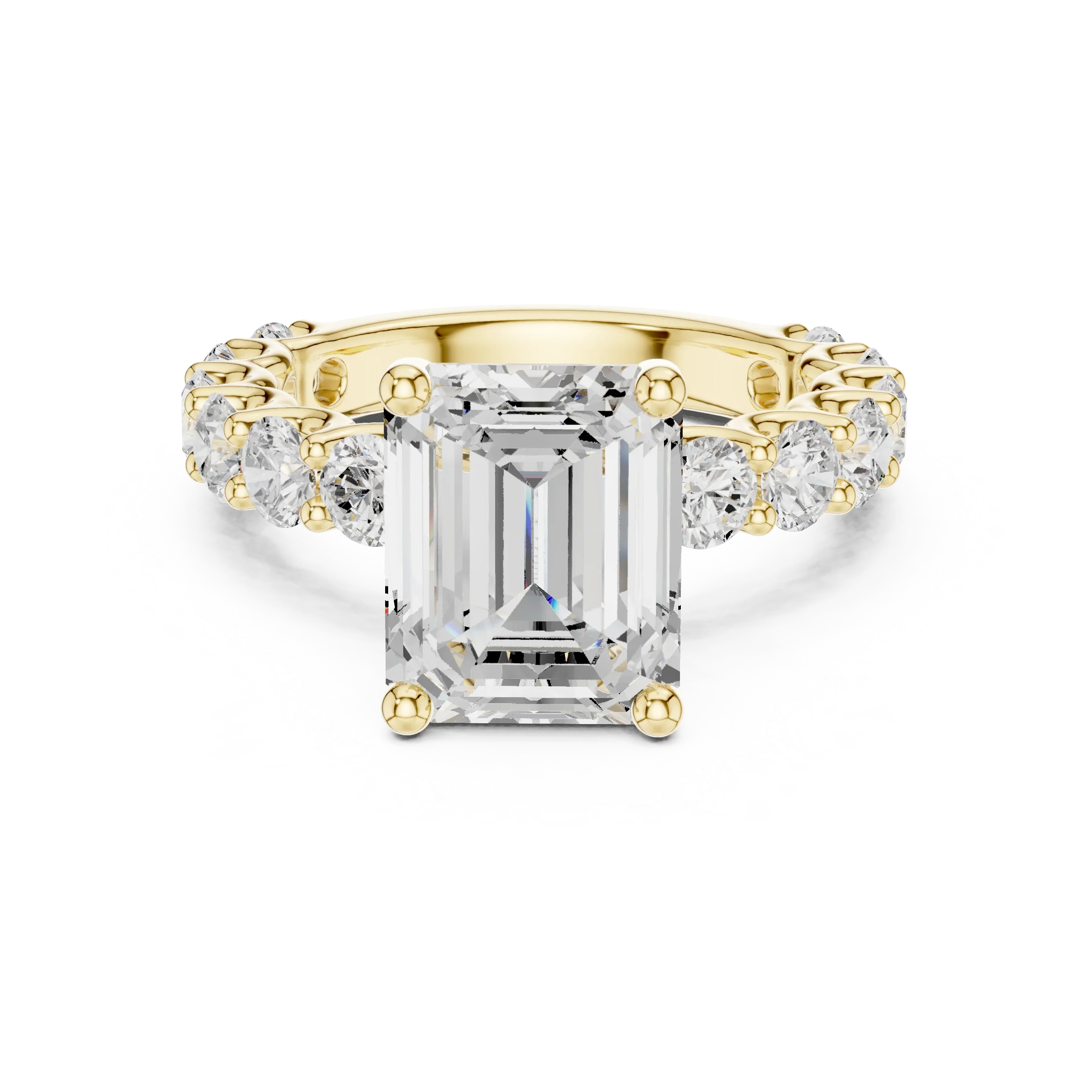 14K White Gold 5.92 CTW Emerald Round Cut Engagement Diamond Ring