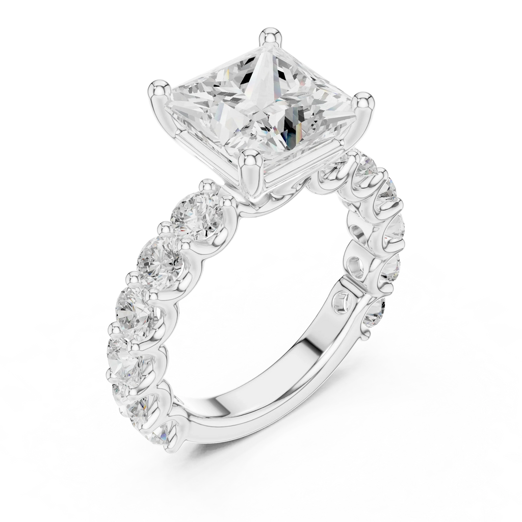 14K White Gold 5.92 CTW Princess Cut Engagement Diamond Ring