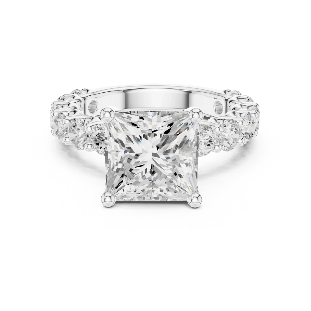 14K White Gold 5.92 CTW Princess Cut Engagement Diamond Ring